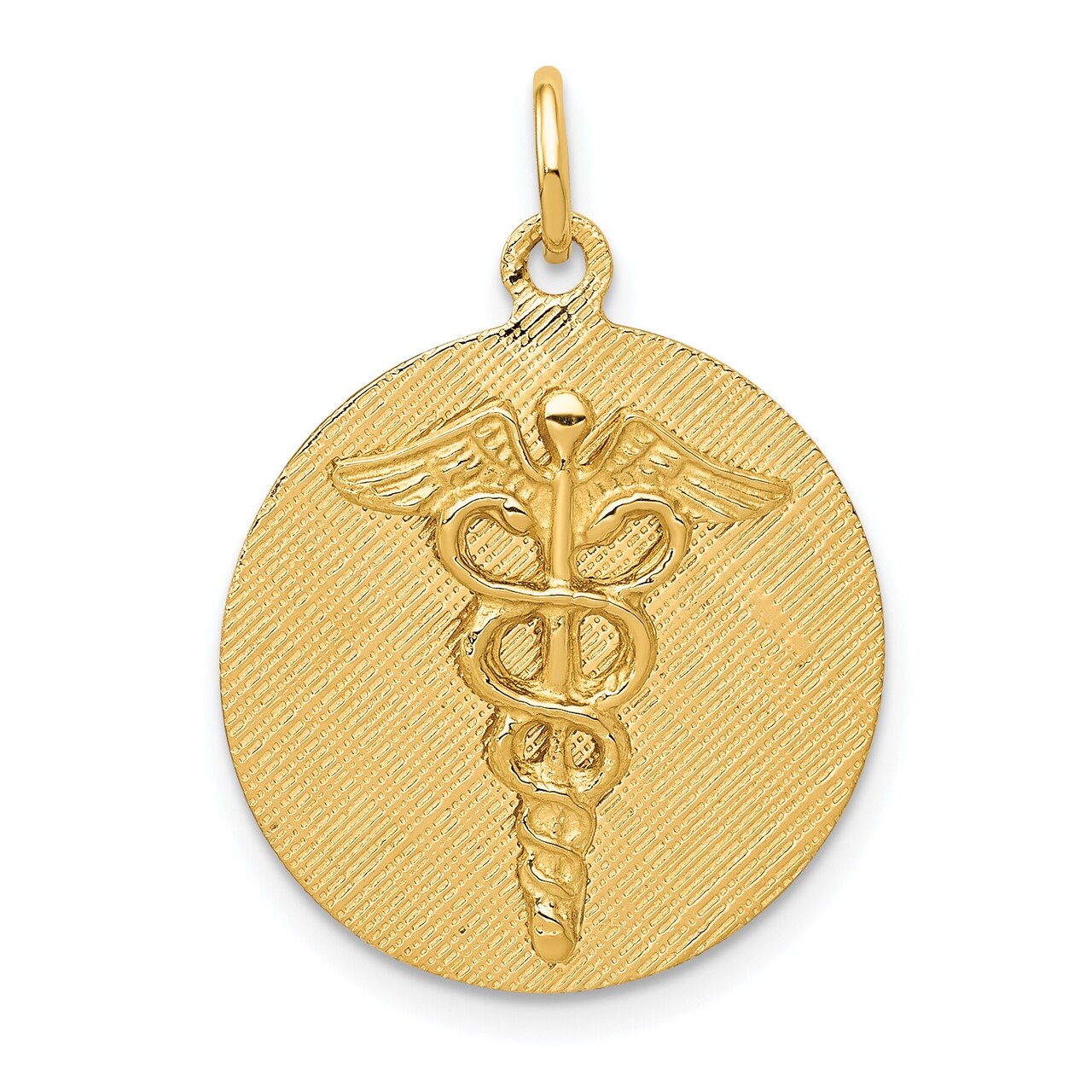 14K Yellow Gold Caduceus Disc Charm Medical Jewelry 25mm x 19mm